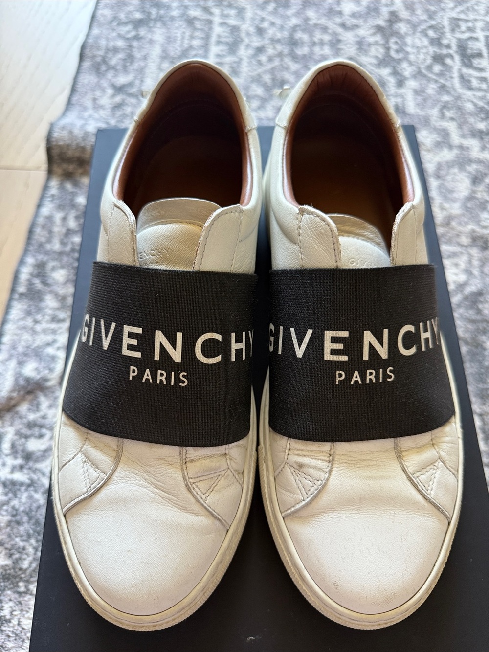 Givenchy White Leather Slip-On Sneakers with Black Logo Band